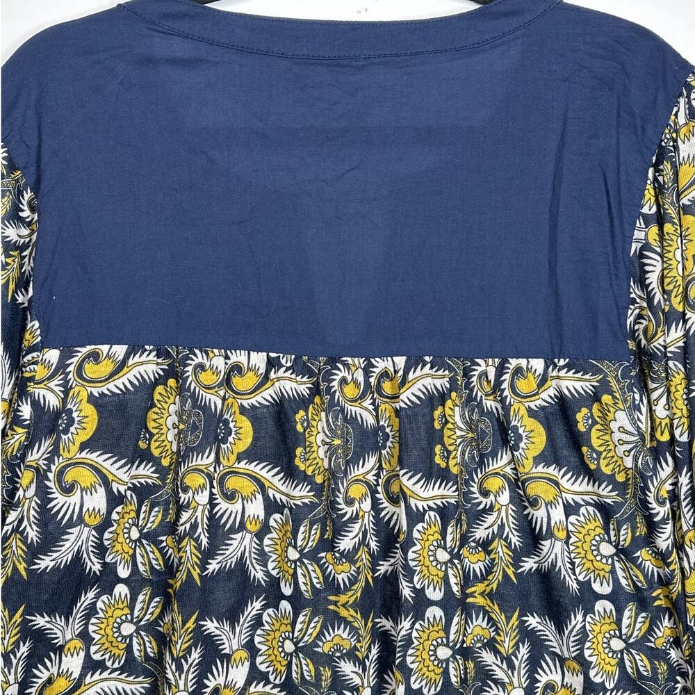 Weekend by Suzanne Betro Floral Embroidered Boho Tunic Blouse Top Blue Gold 2X - Picture 7 of 9